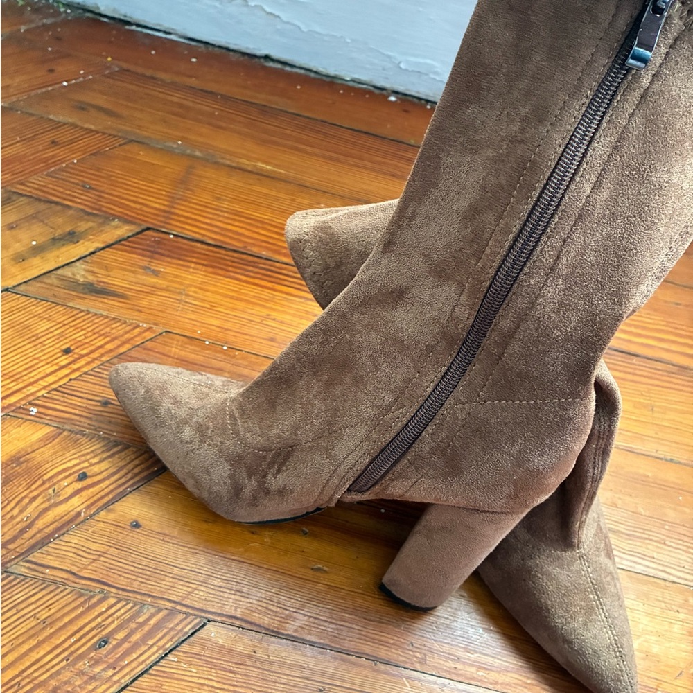 ASOS Brown Suede Pointed Toe Block Heel Ankle Boots